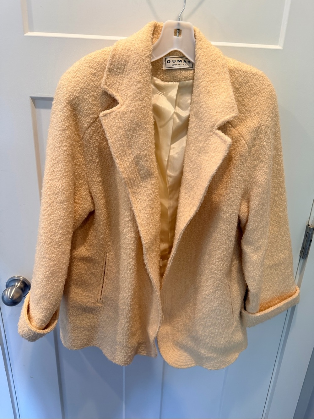 Vintage Dumas Cream Boucle Textured Blazer Coat Made in USA